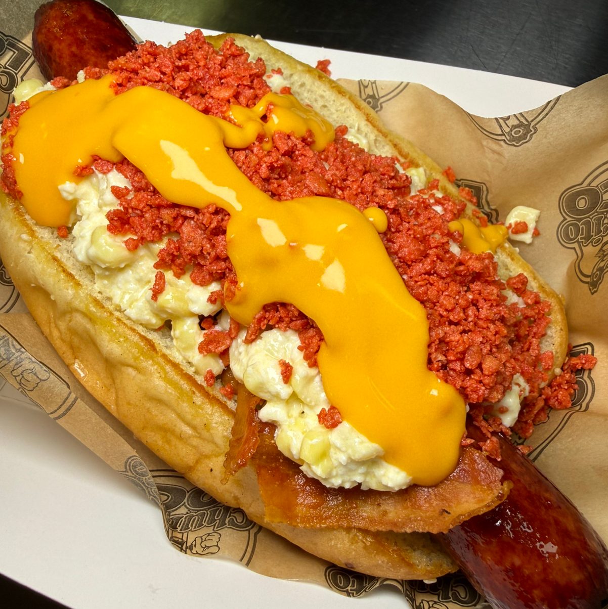 Takis Elote Dog.