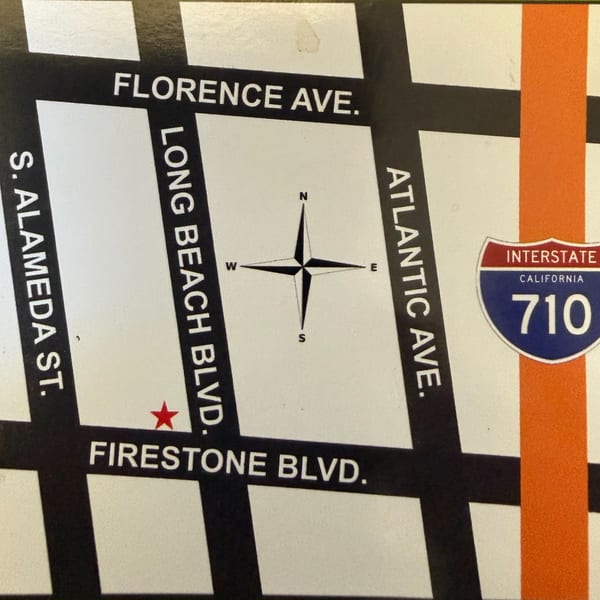 A map showing Florence Ave, Long Beach Blvd, Atlantic Ave, S. Alameda St, and Firestone Blvd.