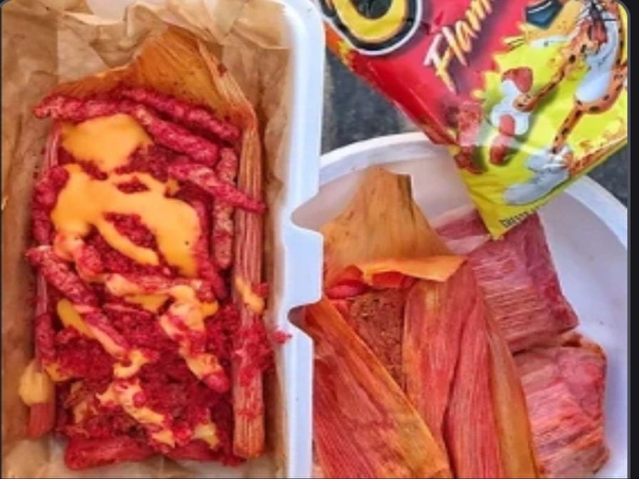 Hot Cheetos Tamal Chicken.