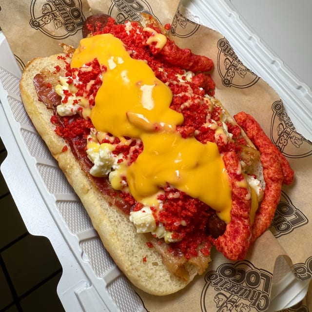 Hot Cheetos Elote Dog.